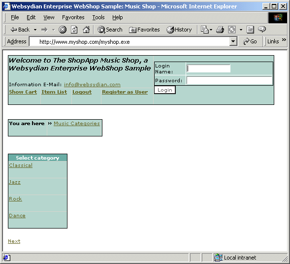 Example Layout of Simple Music Shop Start