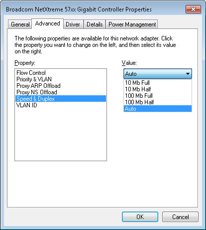 Lan speed setting