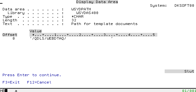 Display data area example